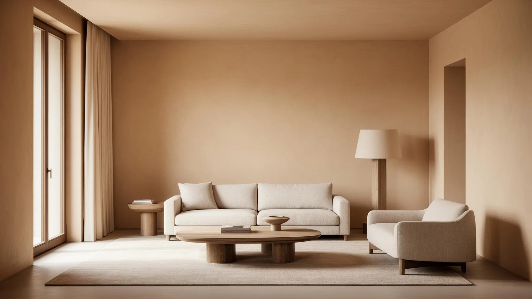 Modernes beige gestrichenes Wohnzimmer in der Schweiz